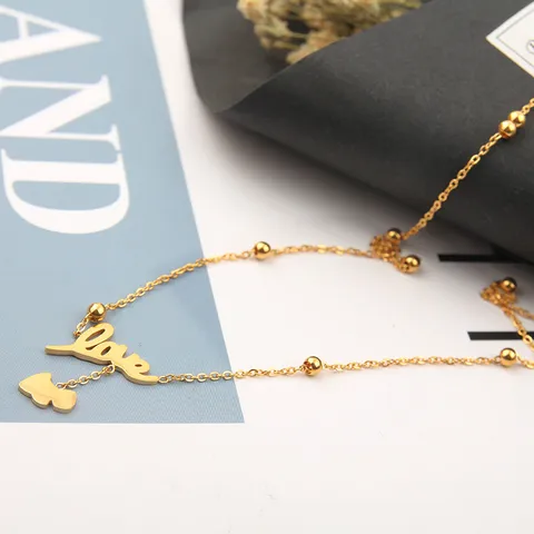 Colgante Largo de Acero de Titanio Galvanizado en Oro de Estilo Coreano Collar con Letra LOVE y Dije de Animal Joyería para Mujer