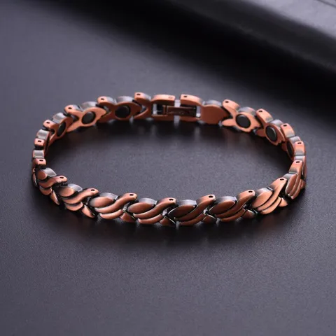 Vintage Pure Copper Magnetic Energy Bracelet For Women Men Goldfish Pattern Link Chain Therapeutic Copper Cuff Bangle Jewelry
