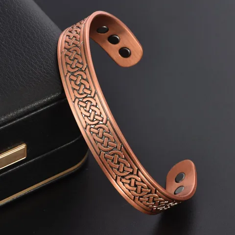 Vintage Pure Copper Magnetic Cuff Bracelet Celtic Knot Pattern Adjustable Opening Bangle Energy Therapy Hand Jewelry