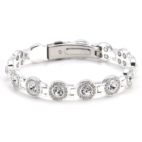 European Fashion Round Full Rhinestone Magnetic Copper Bracelet For Men Women Couple Magnet Clasp Jewelry Gift
