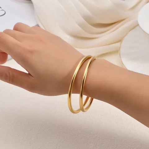 Stainless Steel Gold Plated Bracelet For Women Ancient Method Brushed Simple Ring Retro Fashion Jewelry Gift Unisex Bangles