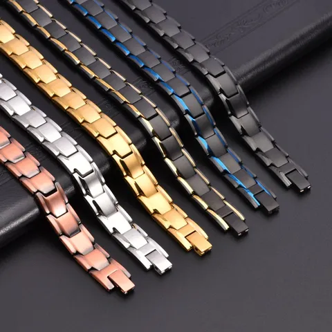 High End 304 Stainless Steel Magnetic Therapy Bracelet Double Beveled Edge Gold Silver Black Men Women Fashion Health Jewelry