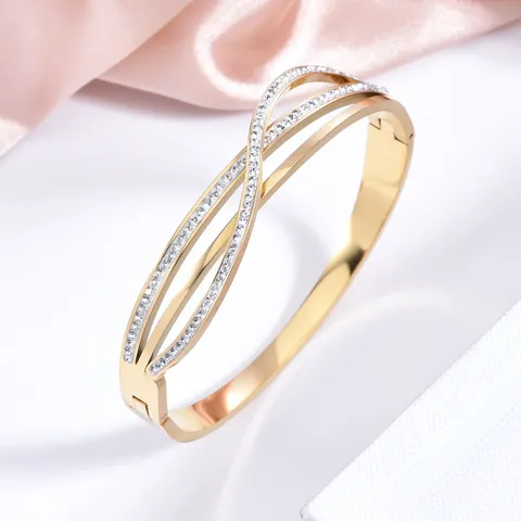 Luxury Stainless Steel Cross Hollow Rhinestone Bangle Trendy Elegant Multi Layer Pave Cuff Bracelet For Women Party Gift Jewelry