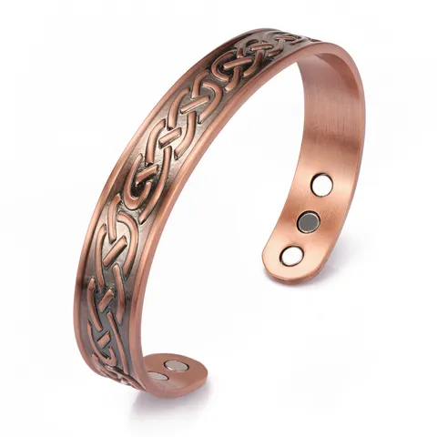 Vintage Copper Magnetic Open Cuff Bracelet For Men Celtic Braid Pattern C-Shaped Adjustable Bangle Fashion Jewelry Gift