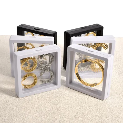 3D Floating Suspension Jewelry Storage Box Transparent PE Film Anti Dust Jewelry Organizer Box For Rings Earrings Bracelets Presentation Display Case