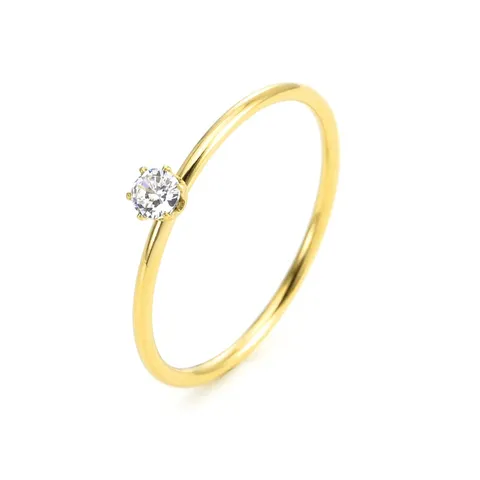 Minimalist Titanium Steel Solitaire Rhinestone Ring For Women Men Geometric Gold Silver Plated Single Stone Band Ring Ins Style Fashion Daily Jewelry Gift