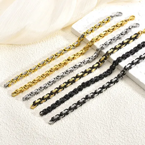 Punk Stainless Steel Byzantine Chain Bracelet For Men Women Hip Hop Electroplated Geometric Link Wrist Band Everyday Statement Hand Jewelry