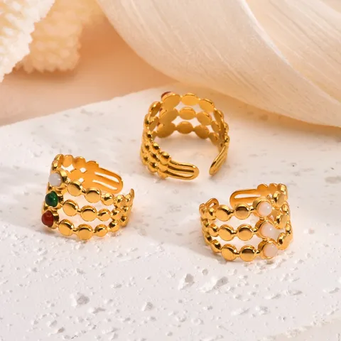 Vintage Stainless Steel Resin Open Ring Ethnic Style Geometric Adjustable Multicolor Finger Ring Gift For Women Jewelry