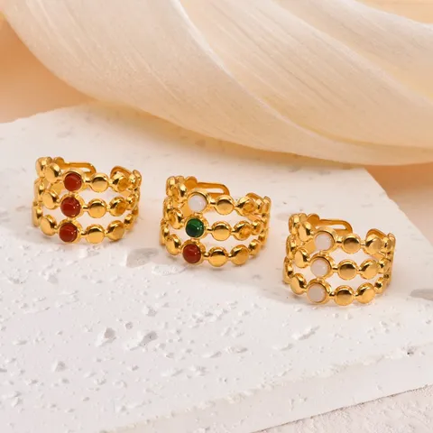 Vintage Stainless Steel Resin Open Ring Ethnic Style Geometric Adjustable Multicolor Finger Ring Gift For Women Jewelry