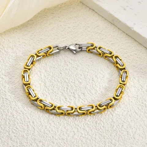 Punk Stainless Steel Byzantine Chain Bracelet For Men Women Hip Hop Electroplated Geometric Link Wrist Band Everyday Statement Hand Jewelry