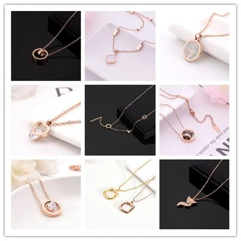 Luxury Titanium Steel Rhinestone Pendant Necklace For Women Elegant Heart Clover Swan Geometric Choker Chain Statement Jewelry Gift