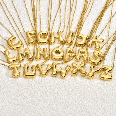 Fashion Stainless Steel Bubble Alphabet Pendant Necklace Gold Silver Metallic Chubby 26 Letters Clavicle Chain Jewelry For Unisex Everyday Wear Gift