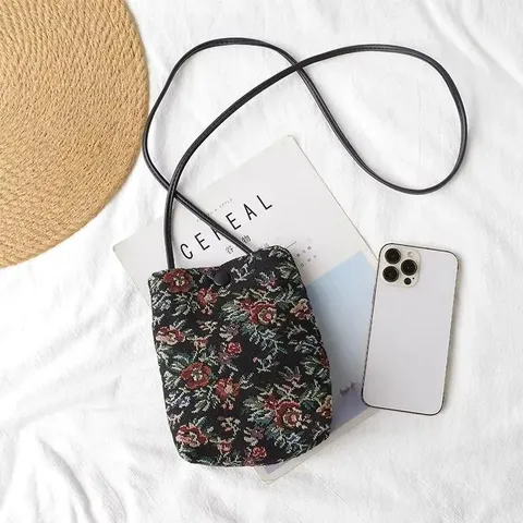 Ethnic Style Patchwork Floral Print PU Leather Crossbody Bag Fashion Saddle Bag Shoulder Bag Mobile Phone Purse For Women