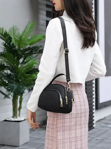 Women's Mini Nylon Shell Bag Fashionable Lightweight Small Crossbody Bag Commuting Mobile Phone Bag Solid Color Handbag