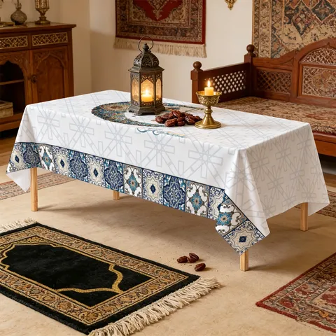 Middle Eastern Ramadan Tablecloth Waterproof Oilproof Table Cover Geometric Star Moon Printed Dining Table Decor