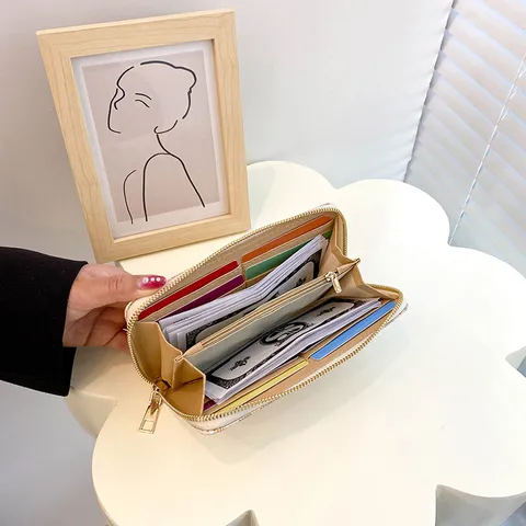 Dames Lange Portemonnee Clutch Mode Stof Rondom Rits Portemonnee Meerdere Kaartsleuven Kaarthouder Mobiele Telefoon Tas Casual Handtas
