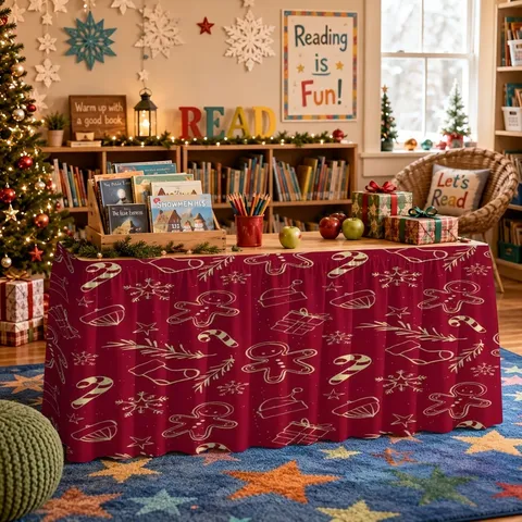 Christmas Table Skirt Waterproof Polyester Festive Tree Snowflake Pattern Party Home Dining Table Decor Skirt