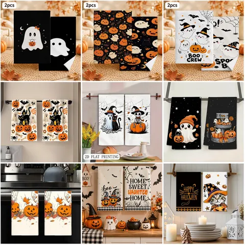 Halloween Microvezel Keuken Vaatdoek Sneldrogende Absorberende Handdoek Geest Pompoen Print Schoonmaakdoek Huisdecoratie