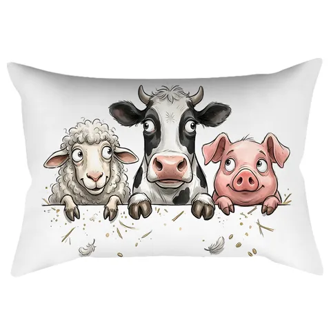 Vintage Boerderij Dier Patroon Kussenhoes Retro Landelijke Stijl Polyester Lange Kussenhoes Voor Huisbank Decoratie