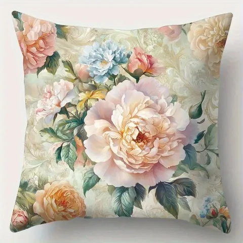 French Vintage Oil Painting Peony Floral Printed Pillow Case Decorative Cushion Cover For Living Room Sofa Home Textile
