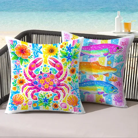 Modern Minimalist Multicolor Ocean Starfish Crab Digital Printed Polyester Cushion Cover For Living Room Home Decor