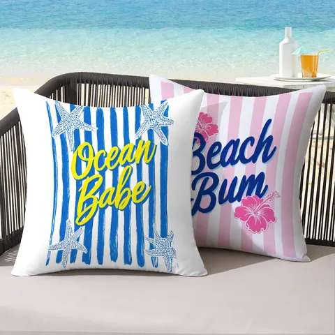 Summer Beach Striped Starfish Shell Decorative Pillowcase Coastal Vacation Style Polyester Cushion Cover For Living Room Patio B&B Home Decor