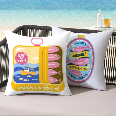 Κινούμενα Σχέδια Ντοπαμίνη Κονσέρβα Σαρδέλας Εκτύπωση Μαξιλαροθήκη Πολύχρωμο Ρετρό Μοτίβο Φαγητού Διακοσμητικό Κάλυμμα Μαξιλαριού Για Καναπέ Σαλόνι Διακόσμηση Σπιτιού