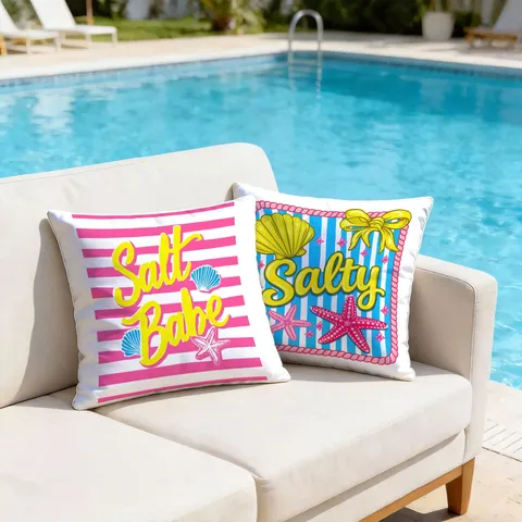 Summer Beach Striped Starfish Shell Decorative Pillowcase Coastal Vacation Style Polyester Cushion Cover For Living Room Patio B&B Home Decor