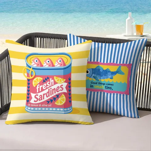 American Retro Sardine Can Print Pillowcase Polyester Striped Cushion Cover For Sofa Beach Resort Home Decor Pillowcase Only