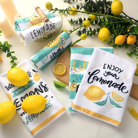 Set di Strofinacci da Cucina con Motivo a Limone Fresco Estivo in Microfibra Assorbente Asciugamano da Tè con Stampa Gnomo per Cucina