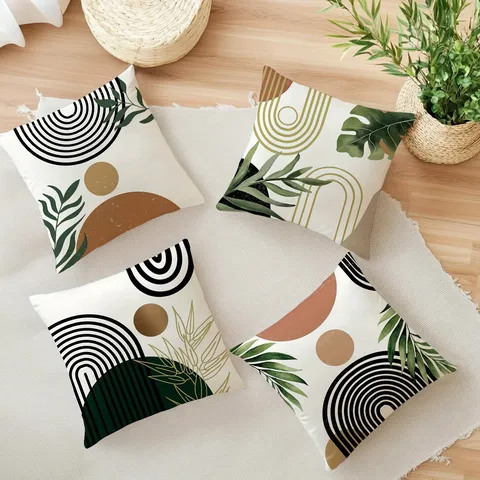Nordisch Abstrakt Geometrisch Grüne Pflanze Kissenbezug Polyester Kissenhülle Für Wohnzimmer Sofa Deko Quadratisch Hülle