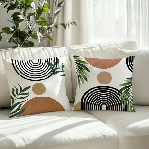 Nordisch Abstrakt Geometrisch Grüne Pflanze Kissenbezug Polyester Kissenhülle Für Wohnzimmer Sofa Deko Quadratisch Hülle