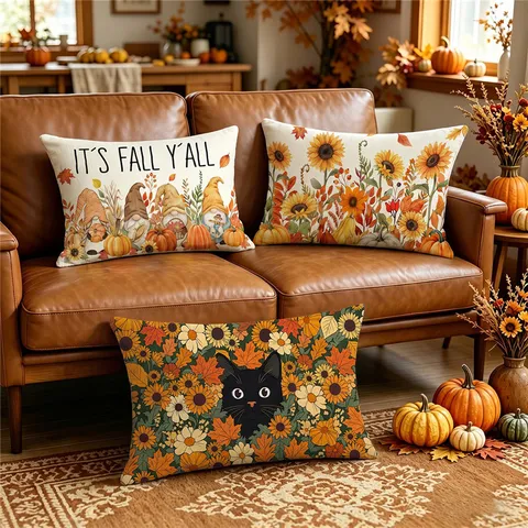 Thanksgiving Pumpkin Maple Leaf Pillow Cover Watercolor Printed Lumbar Cushion Case Modern Home Decor For Living Room