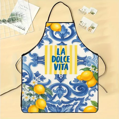 Fresh Lemon Print Kitchen Apron Waterproof Oil-Proof Polyester Cooking Bib Chef Apron For Women Kids Home Baking