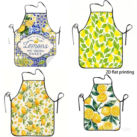Fresh Lemon Print Kitchen Apron Waterproof Oil-Proof Polyester Cooking Bib Chef Apron For Women Kids Home Baking