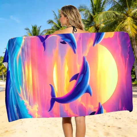 Microfiber Beach Towel Quick Dry Swim Towel Ocean Print Seaside Vacation Bath Towel