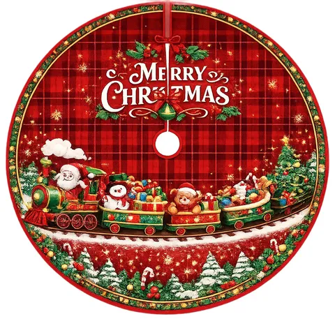 Christmas Tree Skirt Holiday Party Tree Mat Decoration Snowflake Plaid Pattern Polyester Tree Surround