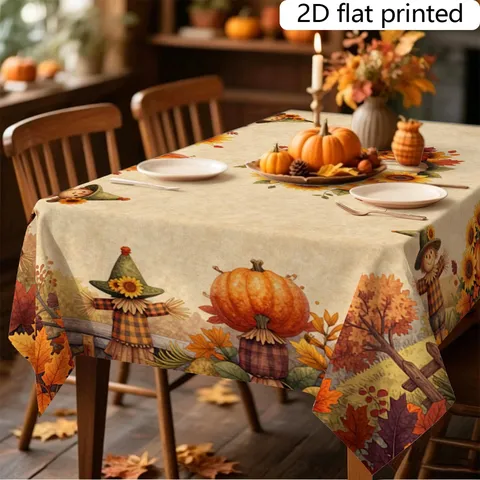 Thanksgiving Velvet Tablecloth Autumn Pumpkin Scarecrow Print Rectangular Dustproof Table Cover Festival Decor For Home Dinner Party