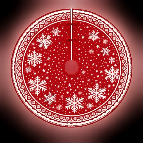 Christmas Tree Skirt Holiday Party Tree Mat Decoration Snowflake Plaid Pattern Polyester Tree Surround