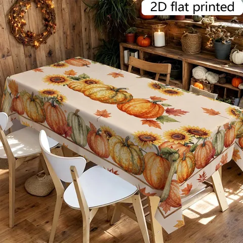 Tovaglia con Zucca e Foglia d'Acero del Ringraziamento Decorazione Festiva Autunnale Rettangolare Copritavola Antipolvere per Festa da Pranzo a Casa