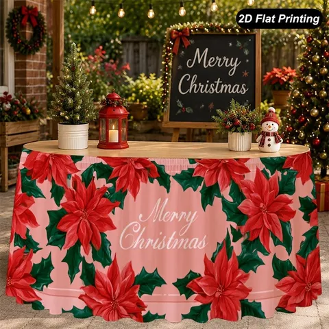 Christmas Festive Polyester Table Skirt Waterproof Stain Resistant Tablecloth Overcover Cover For Cabinet Tea Table Home Decoration Holiday Party Supplies