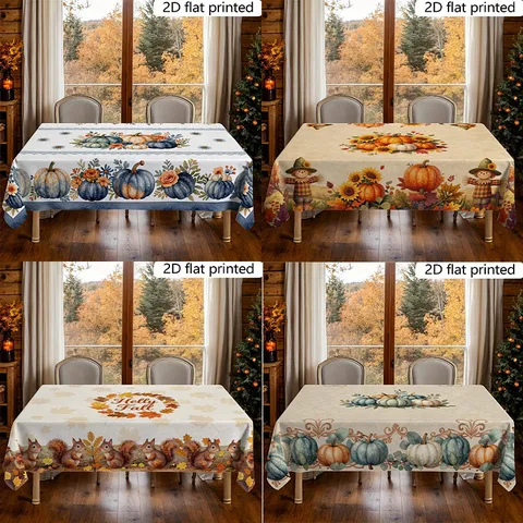 Thanksgiving Velvet Tablecloth Autumn Pumpkin Scarecrow Print Rectangular Dustproof Table Cover Festival Decor For Home Dinner Party