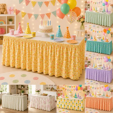 Floraler Tischrock Rüschen Polyester Tischdecke Für Geburtstag Party Home Dekor Staubdicht Schrankabdeckung Landhausstil Tischdekoration Bankett