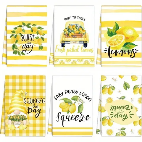 Set di Strofinacci da Cucina con Motivo a Limone Fresco Estivo in Microfibra Assorbente Asciugamano da Tè con Stampa Gnomo per Cucina