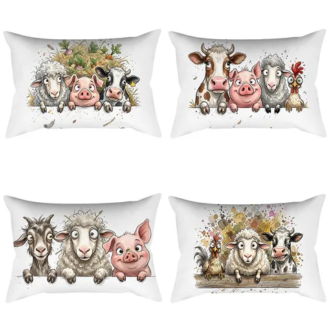 Vintage Boerderij Dier Patroon Kussenhoes Retro Landelijke Stijl Polyester Lange Kussenhoes Voor Huisbank Decoratie
