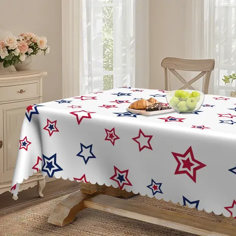 Tovaglia Patriottica per il Giorno dell'Indipendenza Rosso Bianco Blu Stella Stampata in Flanella per Decorazione Tavola