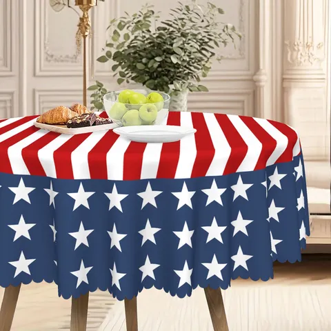 Independence Day American Flag Stars Stripes Printed Tablecloth Rectangular Round Festive Home Party Table Decor Washable