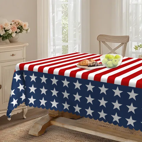 Independence Day American Flag Stars Stripes Printed Tablecloth Rectangular Round Festive Home Party Table Decor Washable