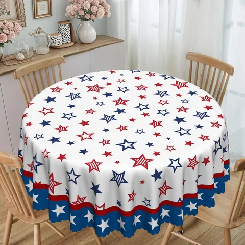 Independence Day Tablecloth Red Blue White Star Stripes Rectangle Round Flannel Table Cloth For USA Restaurant Party Decor