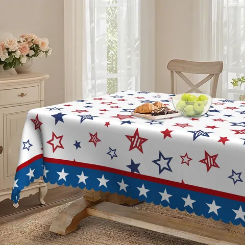 Independence Day Tablecloth Red Blue White Star Stripes Rectangle Round Flannel Table Cloth For USA Restaurant Party Decor